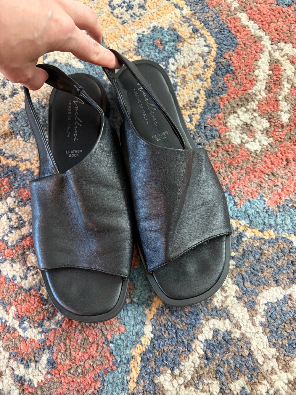 Avellini Black Leather Slingback Sandals sz 39 / 8.5 US